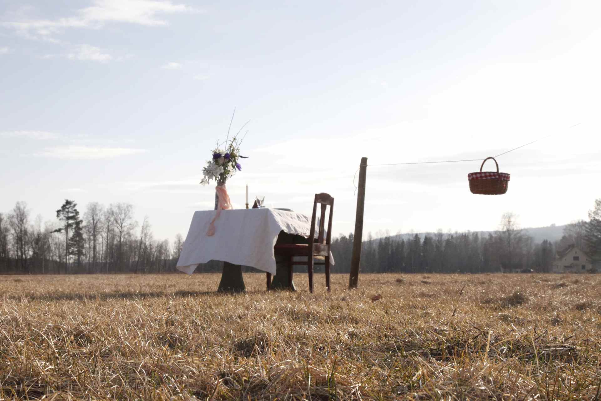 Tisch für einen auf einer Wiese in Värmland