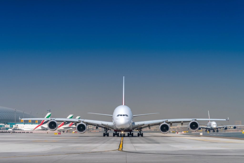Emirates Airbus A380 Startposition Flughafen Dubai