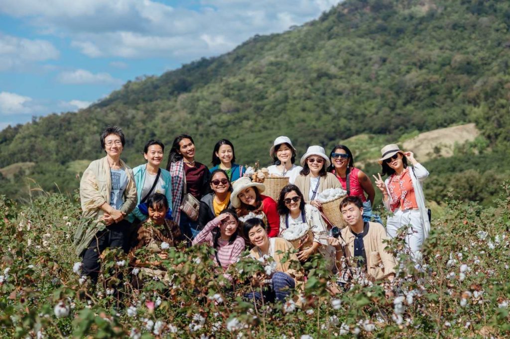 Reisegruppe auf einer Folkcharm Baumwollplantage