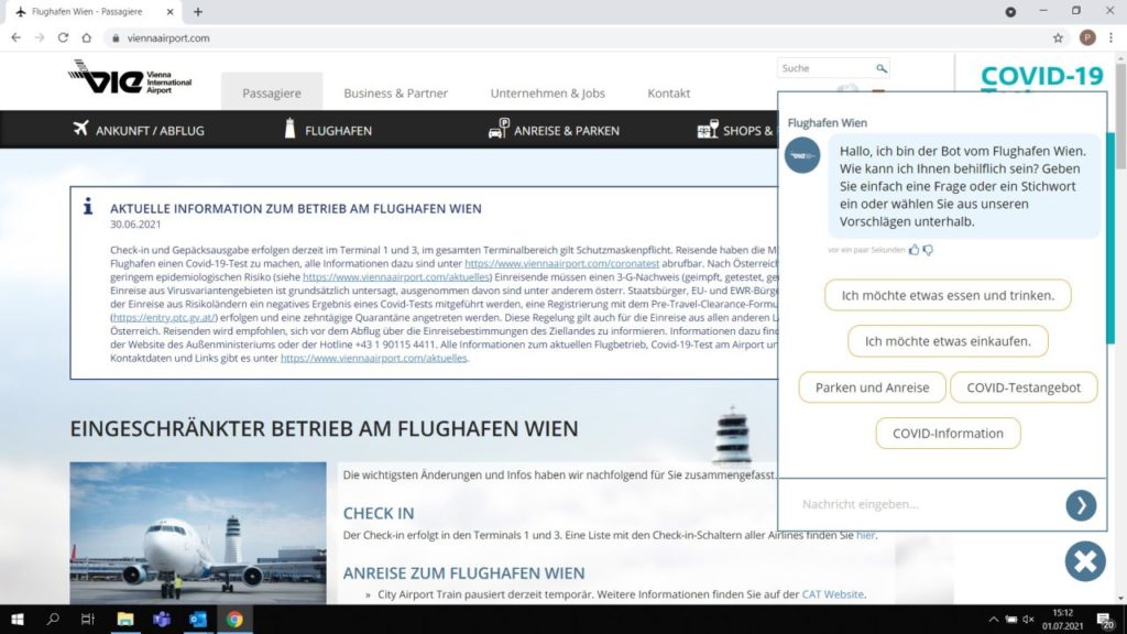 Chatbot Service Flughafen Wien