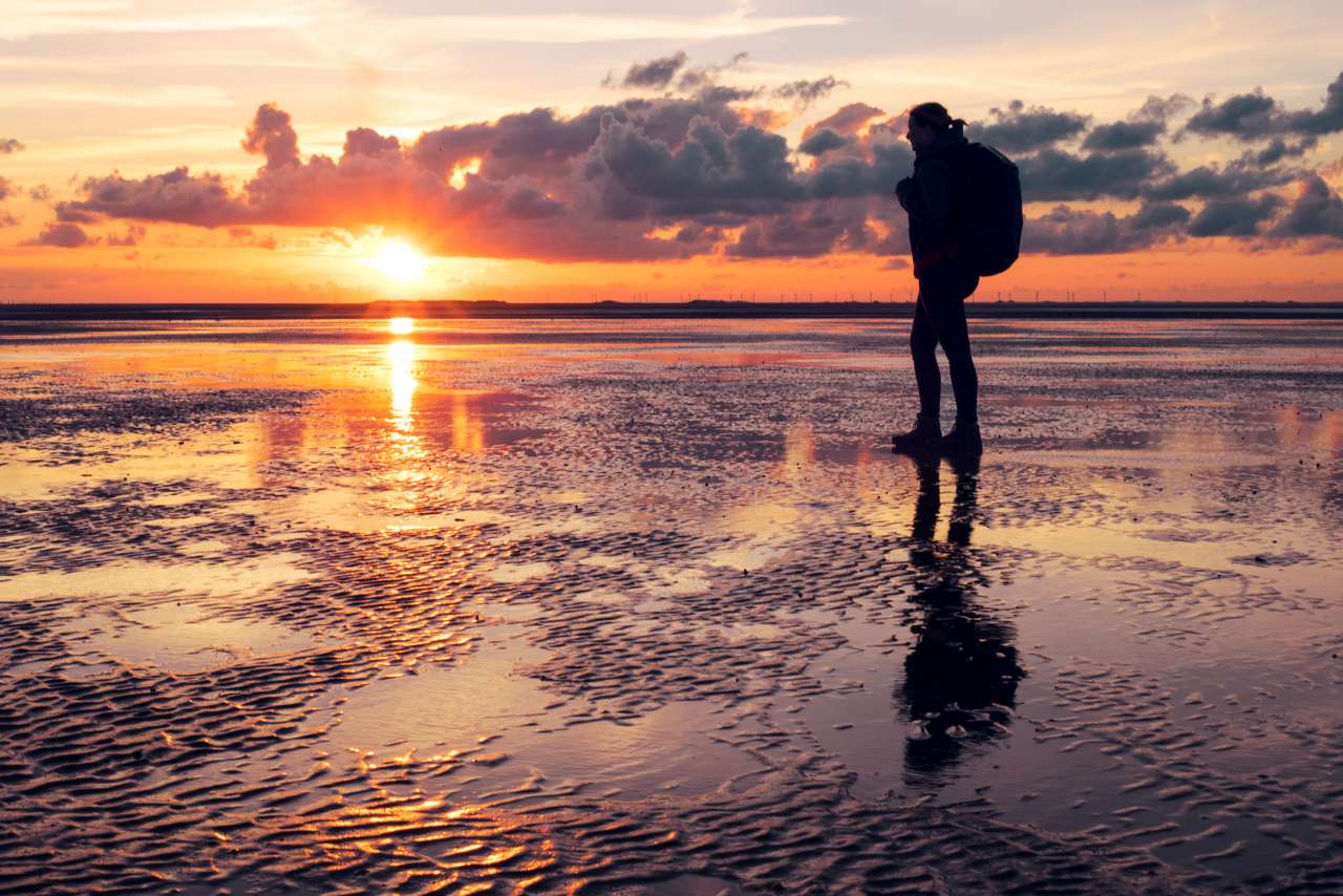 Wattwandern Borkum Sonnenuntergang