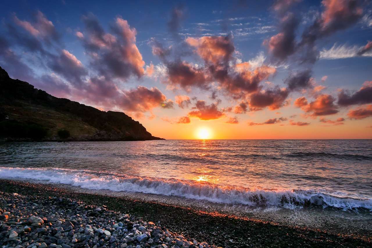 Sonnenuntergang Kiesstrand Kreta