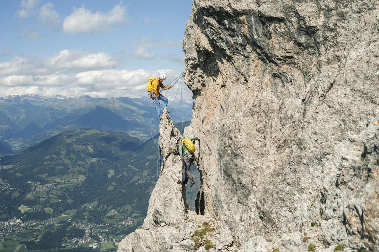 Kletterer Felsnadel Laserzwand-Westgrat