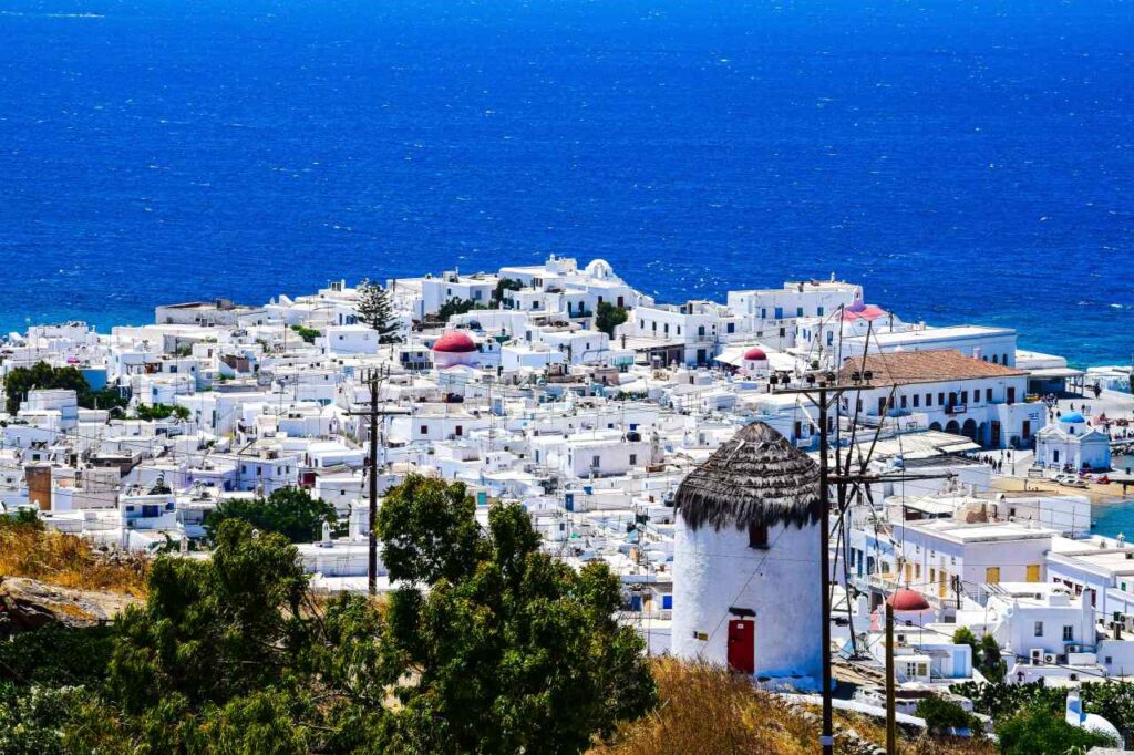 Mykonos Kontrast weiße Häuser Meer