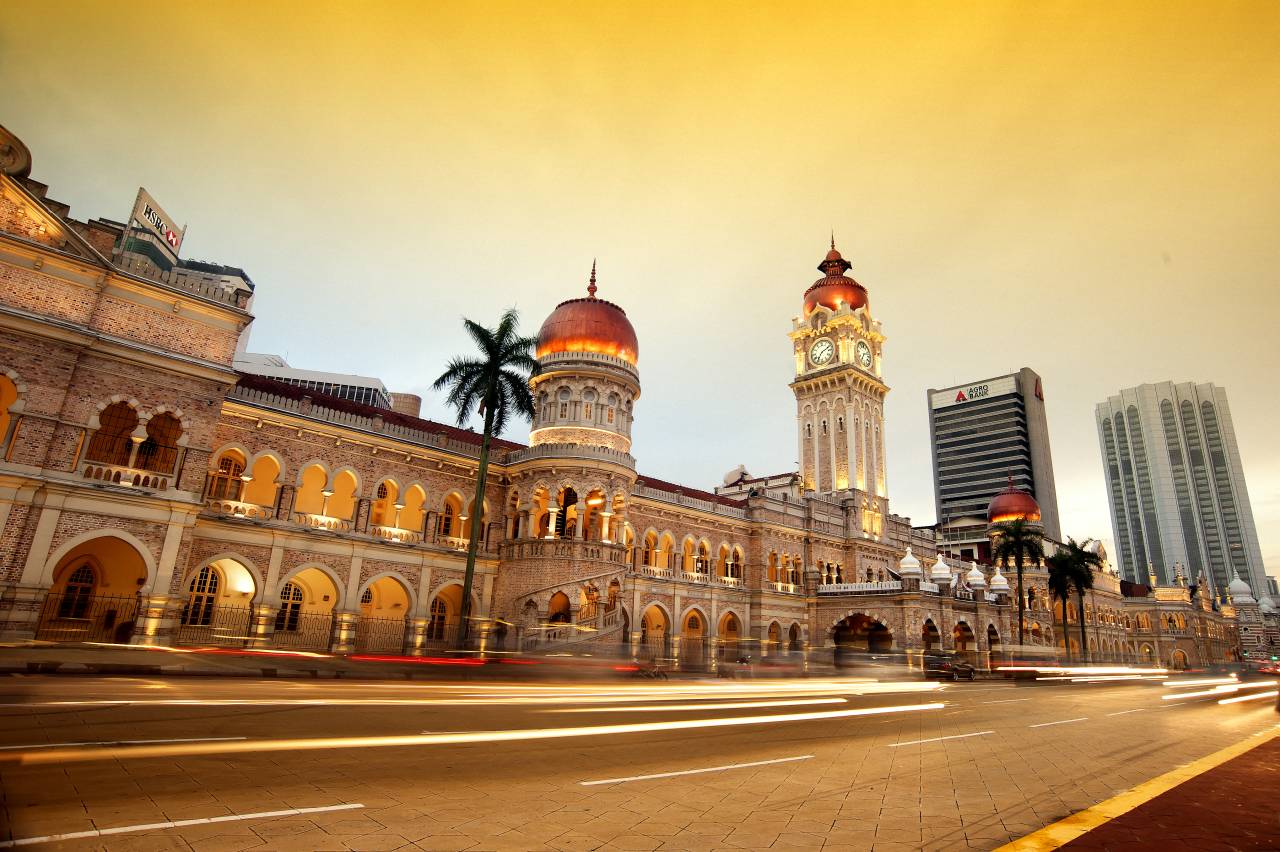 Sultan Abdul Samad Building bei Sonnenuntergang