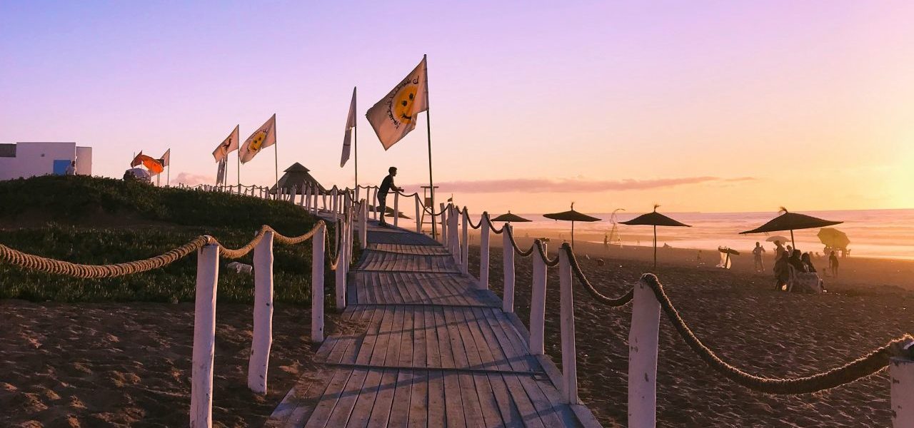 El Jadida Strandatmophäre bei Sonnenuntergang