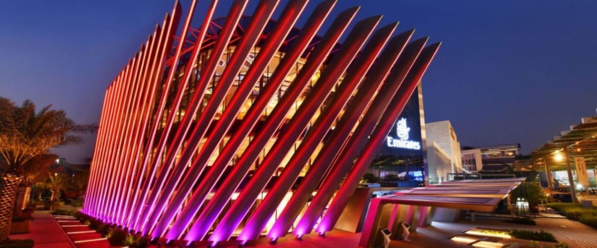 Emirates Pavillon Expo 2020 bei Nacht