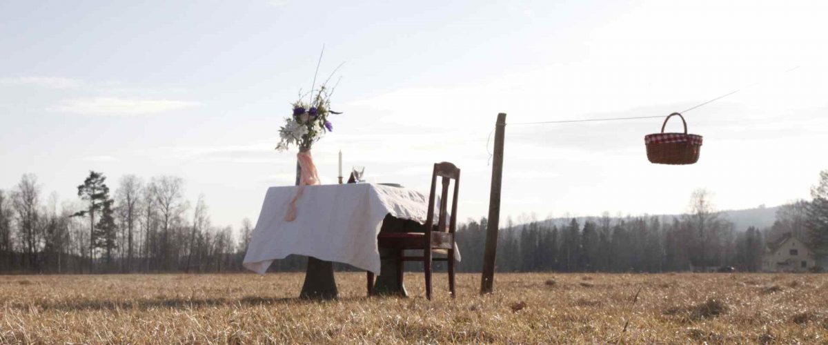 Tisch für einen auf einer Wiese in Värmland